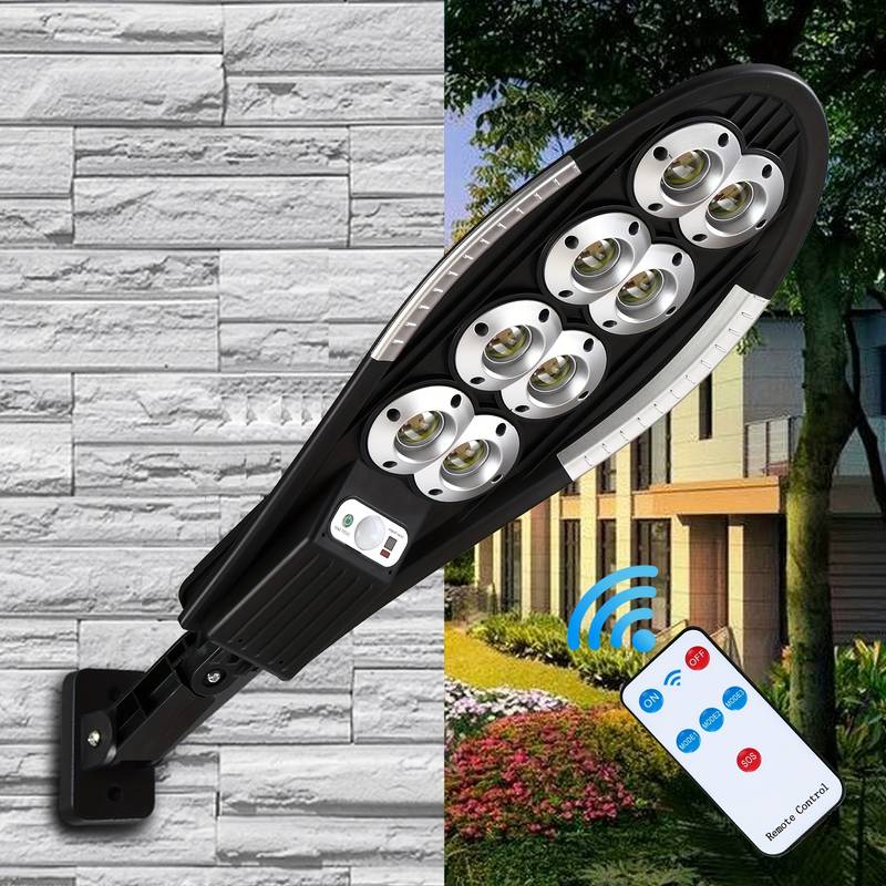 Solar Street Outdoor Lights with Remote Control & Pole, Wireless, Waterproof, Perfect for Yard, Parking lot, Street, Garden and Garage