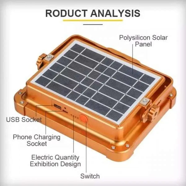 100W Solar and USB Rechargeable Floodlight Power bank and Searchlight 3 in 1 | 4 working modes